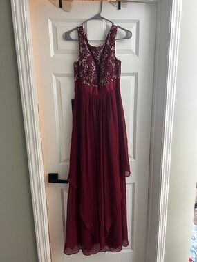 Ever Pretty Burgundy Evening Gown with Sequined Bodice